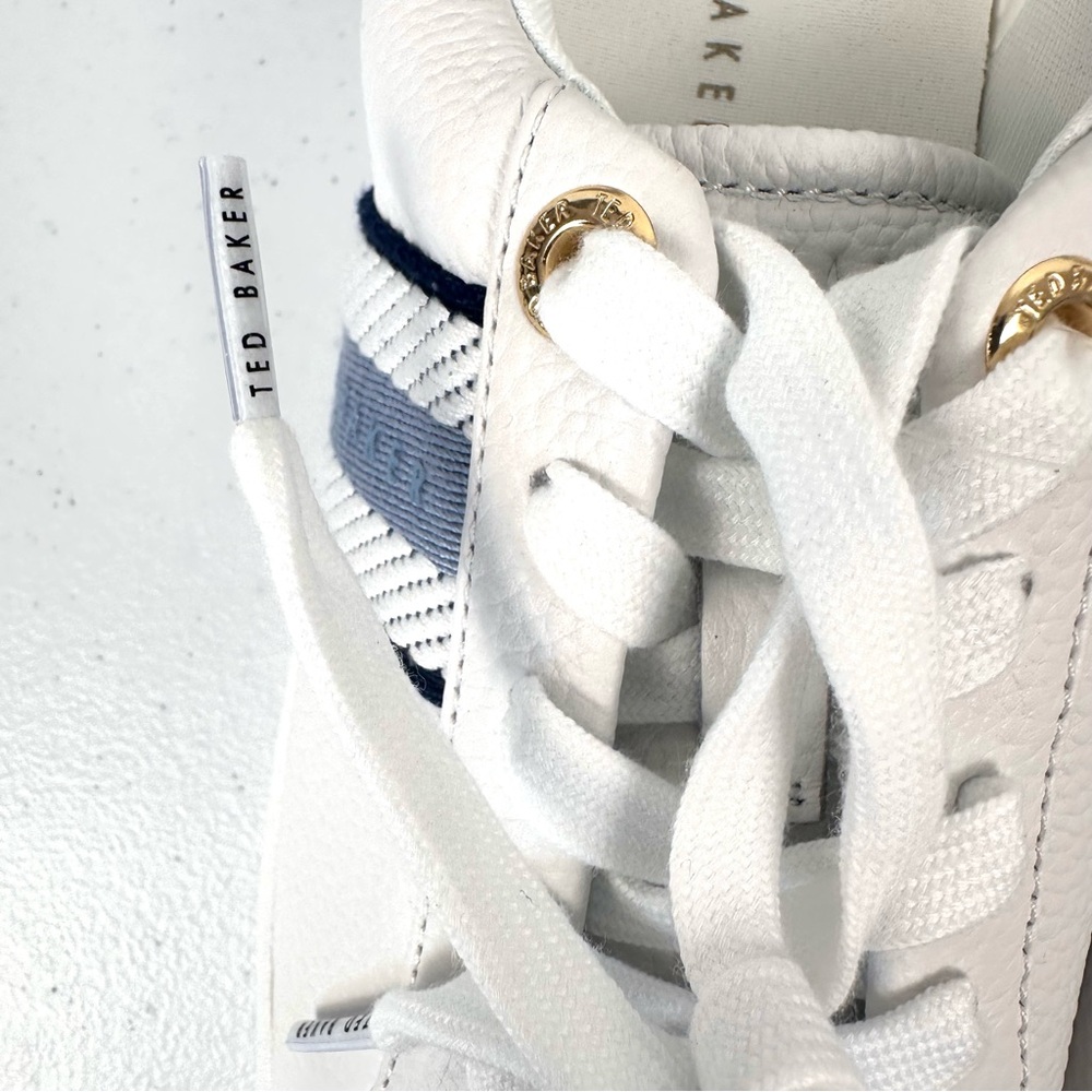 Ted Baker Bailey Icon Women’s 7.5 Classic Leather Tennis Shoe Blue Stripe New - Picture 8 of 13